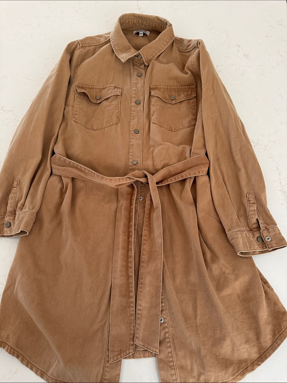 Habitual Brown Button-Front Belted Shirt Dress Jacket